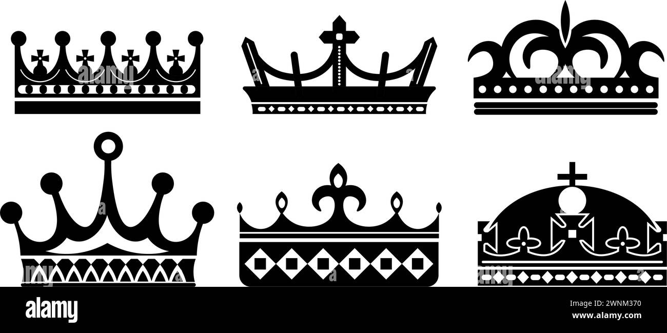 Set di corone con archi, punti e croci Illustrazione Vettoriale
