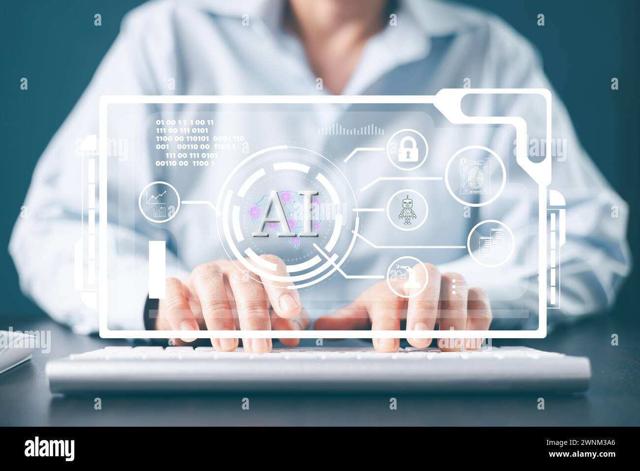 INTELLIGENZA ARTIFICIALE con cervello digitale, analisi predittiva, analisi dei dati. Mente elettronica. INTELLIGENZA artificiale, innovazione dell'intelligenza artificiale. Adozione dell'INTELLIGENZA ARTIFICIALE e suppo operativo Foto Stock