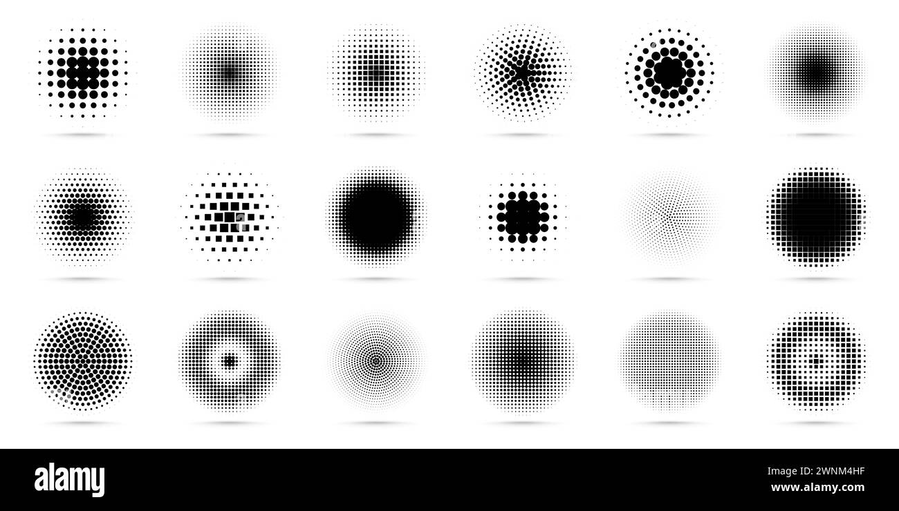 Elemento di design del logo. Set di cornici tratteggiate circolari mezzitoni. Illustrazione vettoriale Illustrazione Vettoriale