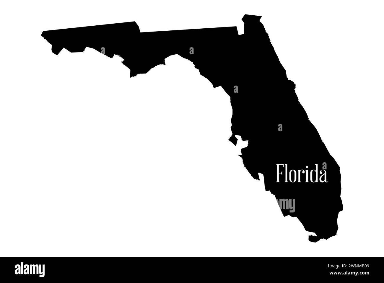 Sagoma della mappa dello stato della Florida isolato su sfondo bianco Foto Stock