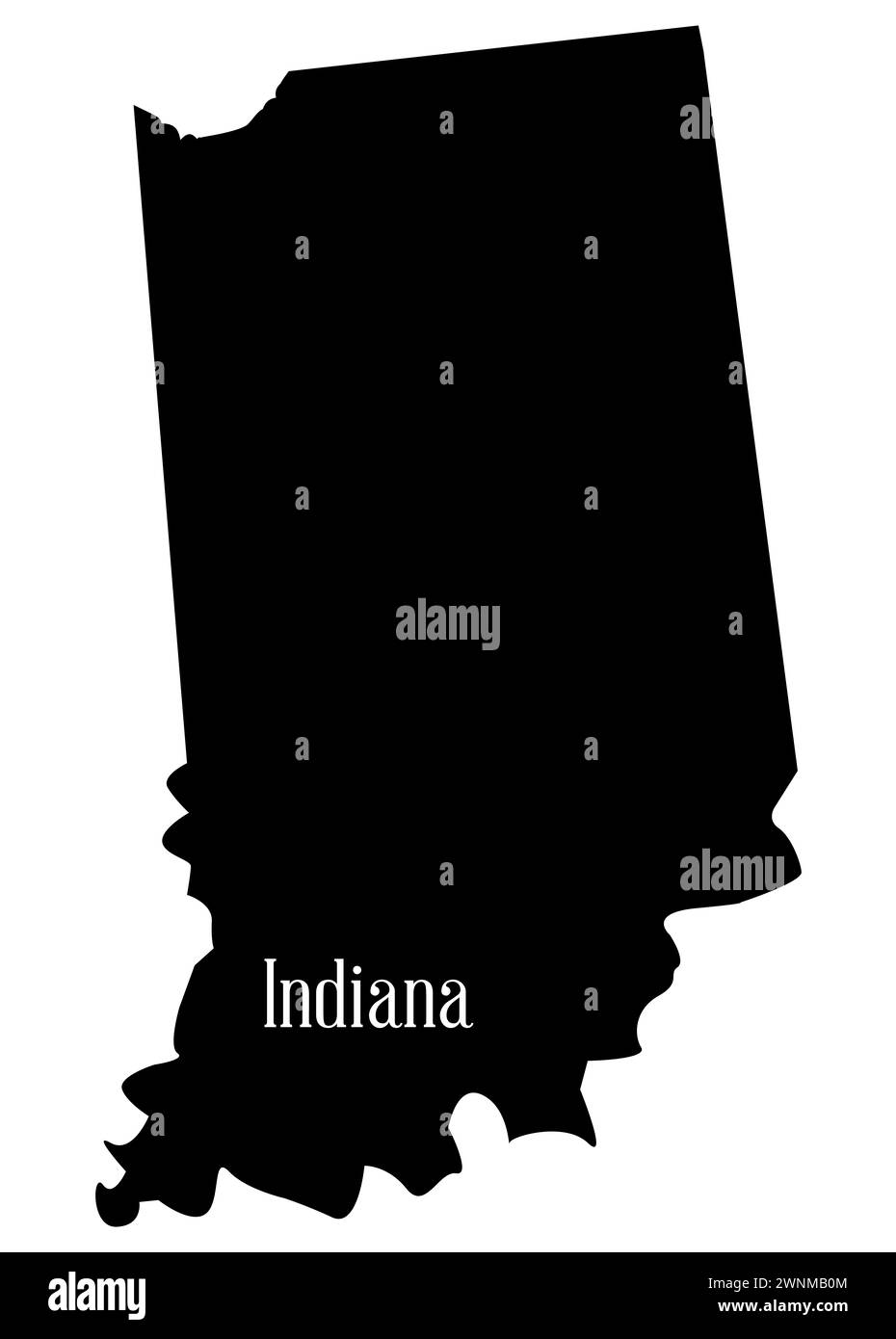 Profilo della mappa sagoma dello stato dell'Indiana sul bianco Foto Stock
