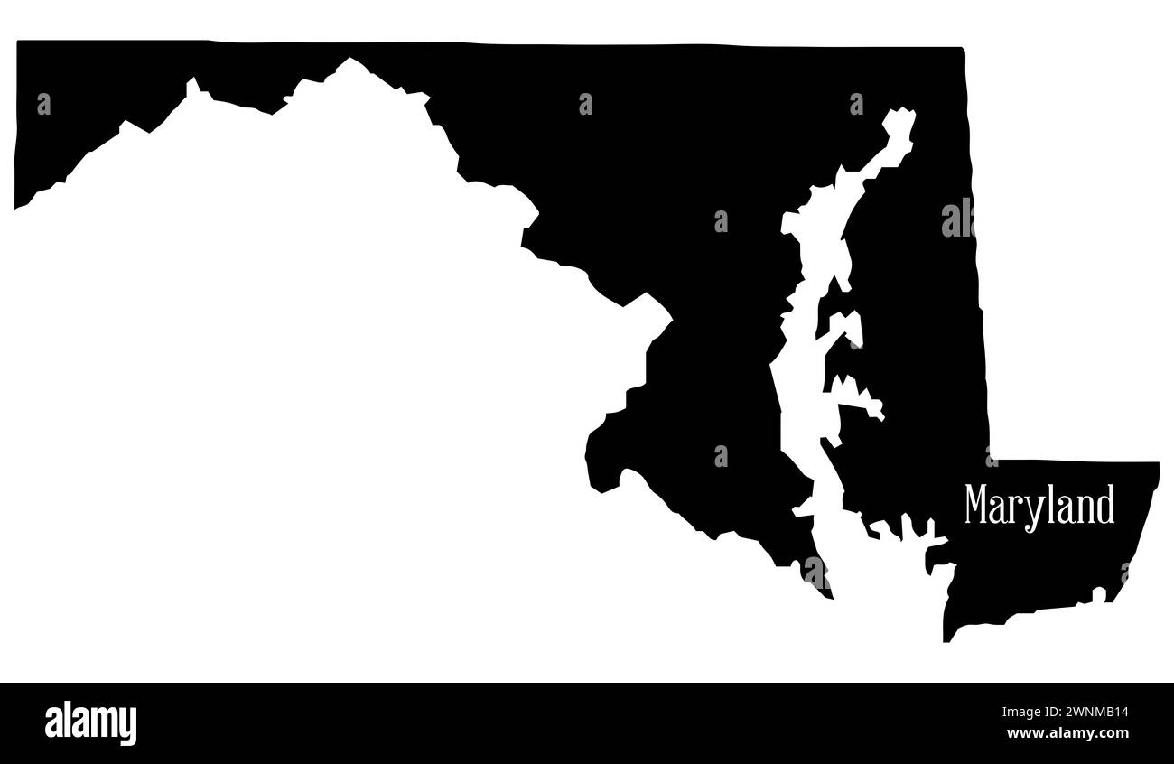 Sagoma della mappa dello stato del Maryland su sfondo bianco Foto Stock