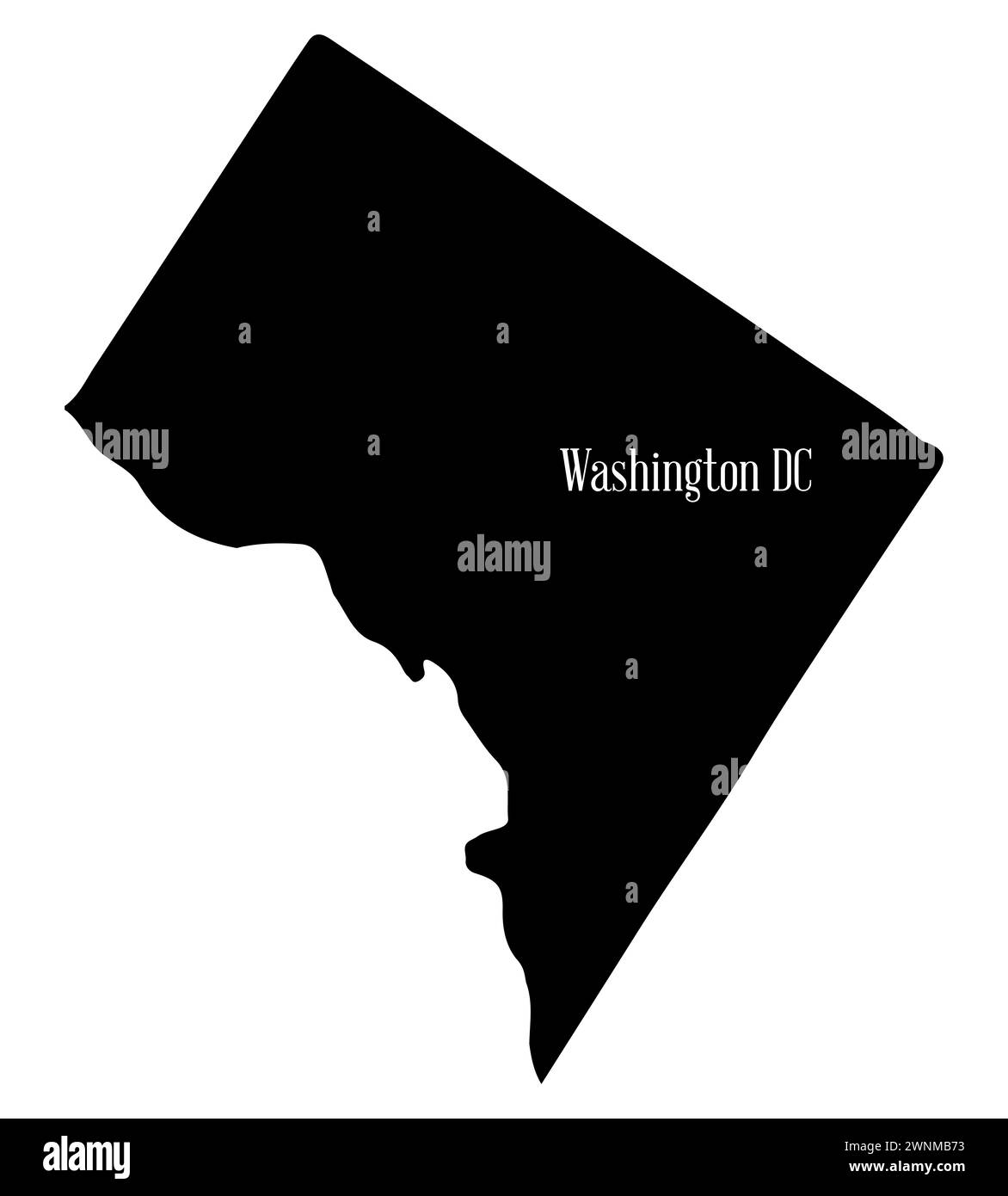 Mappa di contorno dello stato di Washington DC su uno sfondo bianco Foto Stock