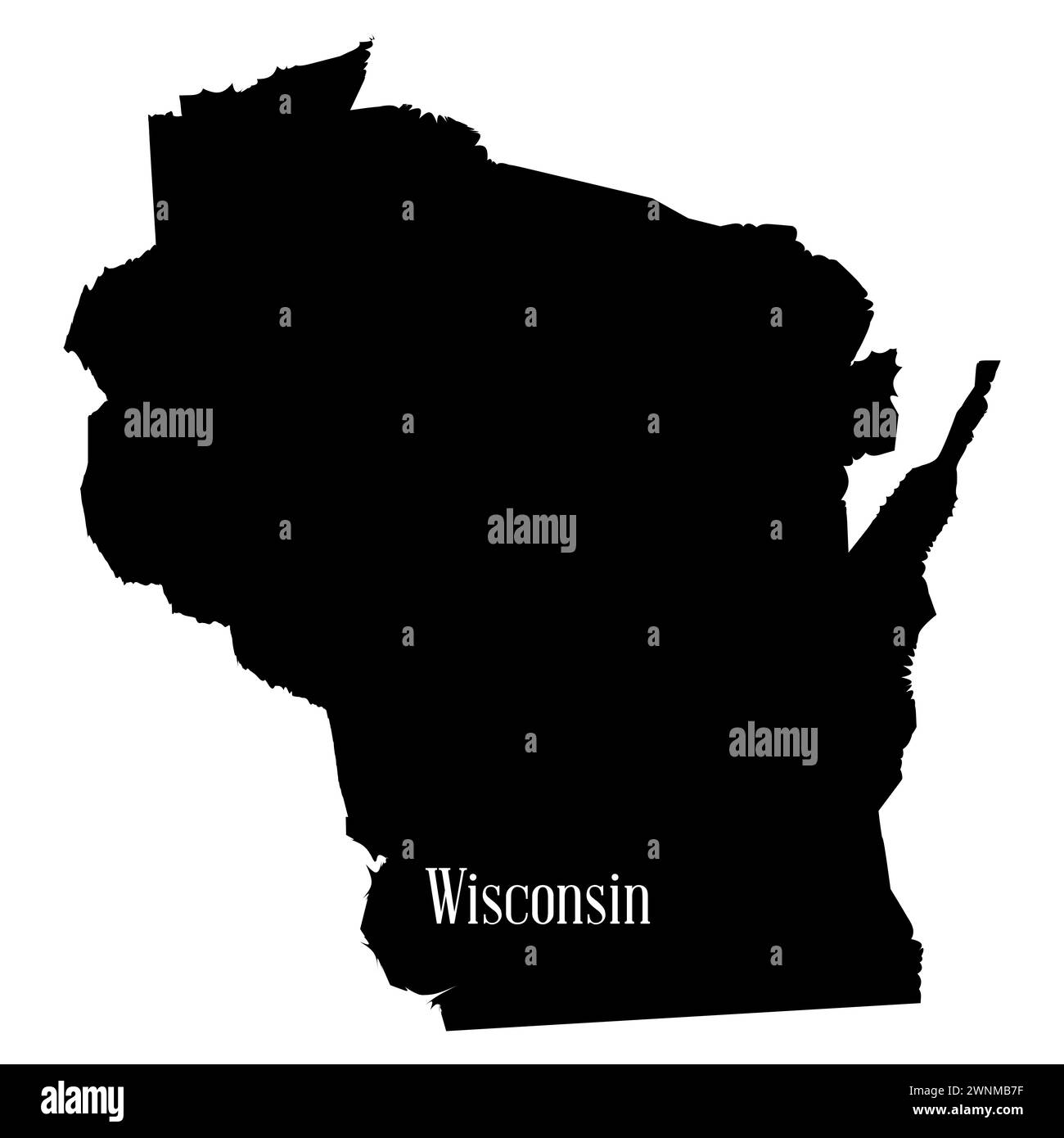 Sagoma della mappa dello stato americano del Wisconsin Foto Stock
