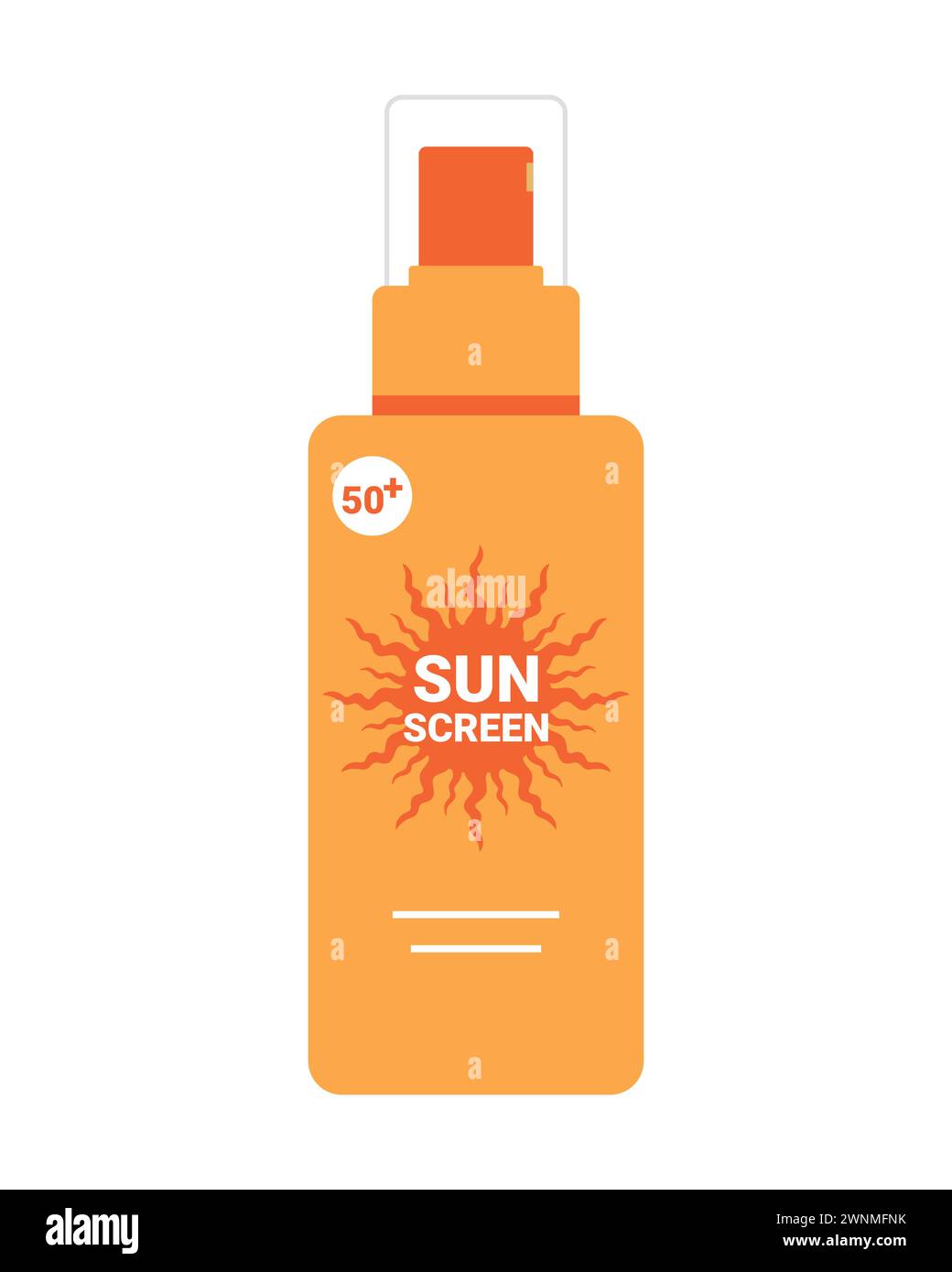 Flacone spray per crema solare. Design della confezione del prodotto per la protezione solare. Prodotto SPF 50. Illustrazione vettoriale Illustrazione Vettoriale