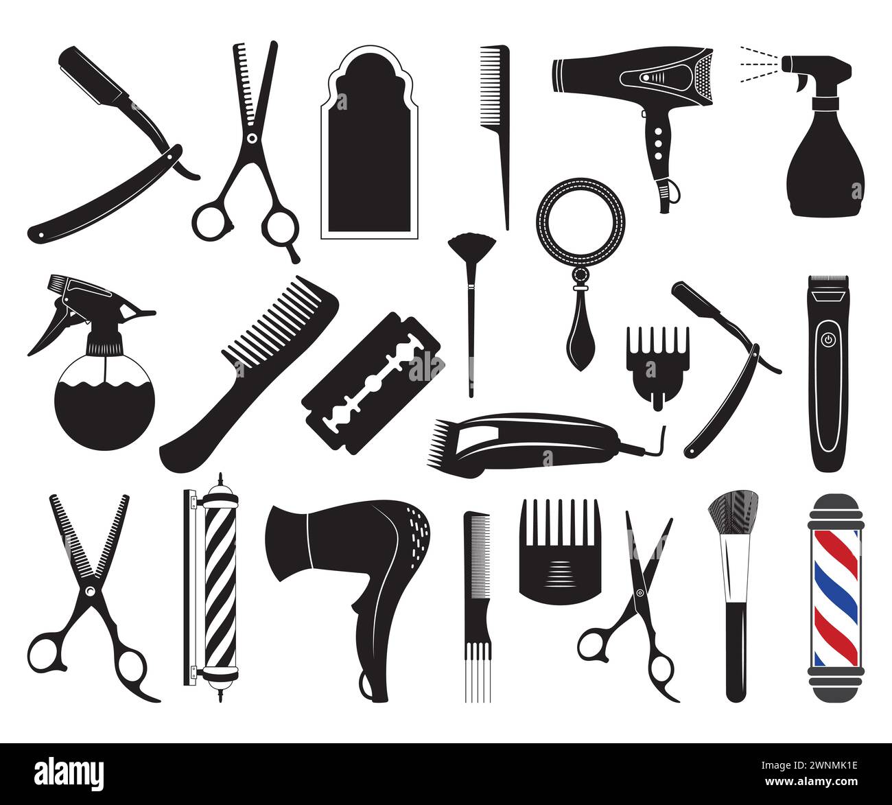 Rasoio dritto, Razor Vector dritto, file da taglio con clip da barbiere, rasoio dritto d'epoca, lime preparate, silhouette rasoio a lama, barbiere Illustrazione Vettoriale