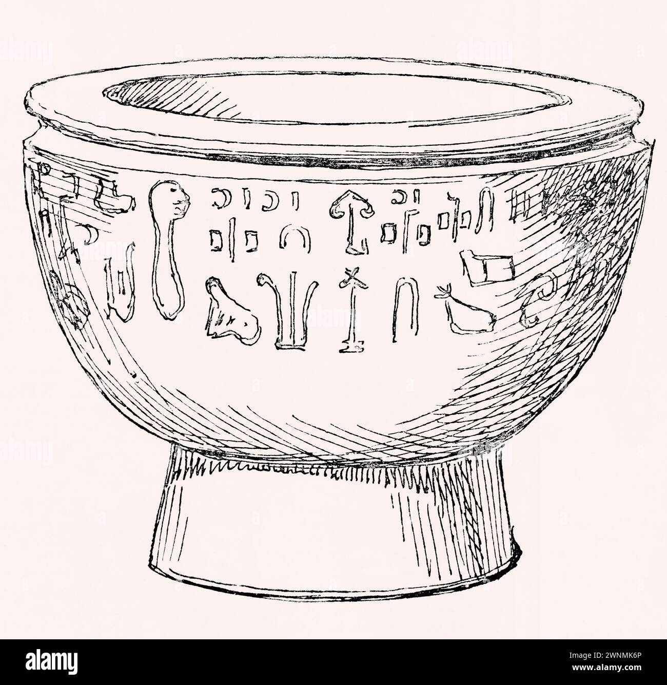 Diagramma di una ciotola di pietra trovata a Babylon. Dal London Illustrated News, pubblicato il 26 marzo 1887. Foto Stock