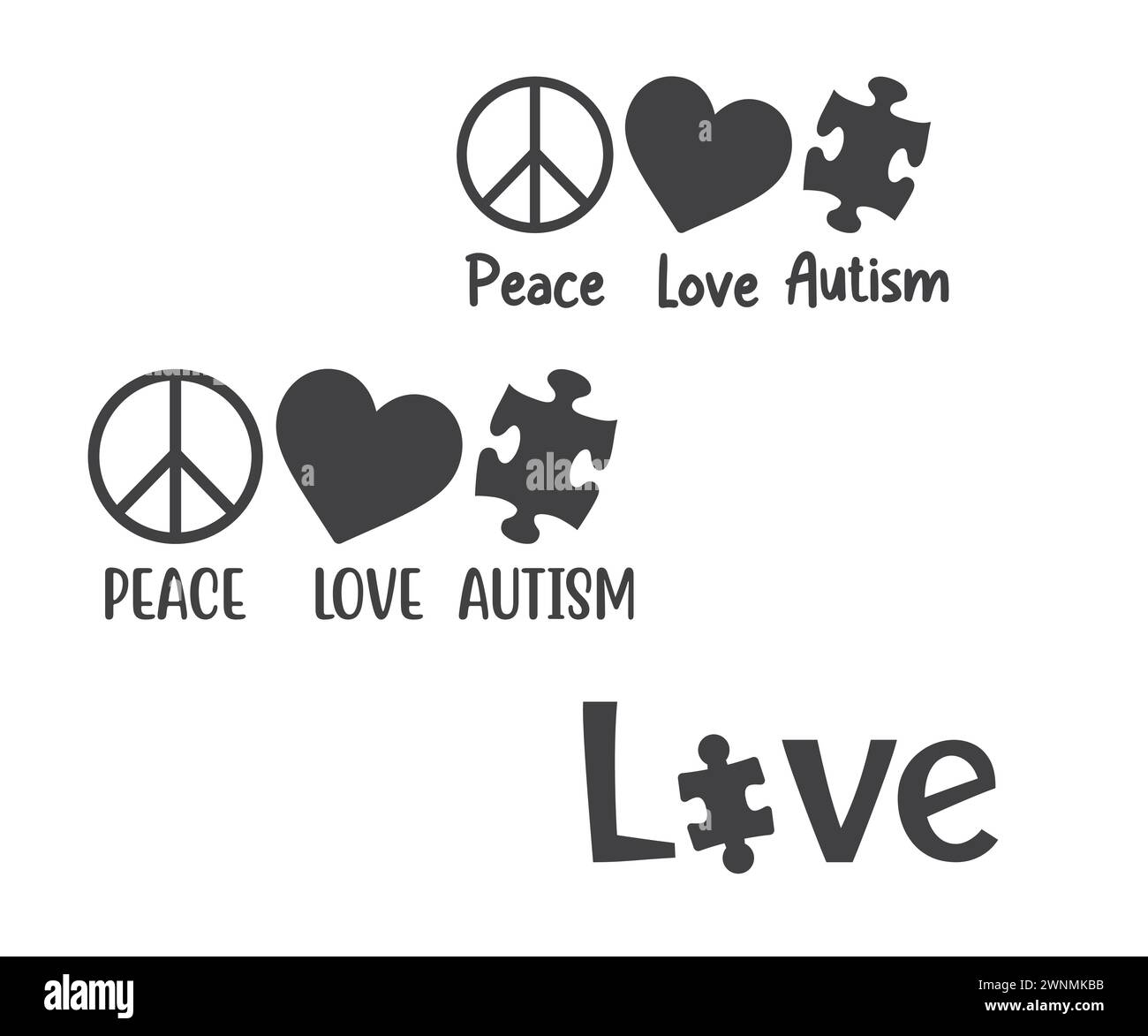 Puzzle Piece Bundle, Autism Awareness Puzzle Vector, Autism Love Puzzle Illustrazione Vettoriale
