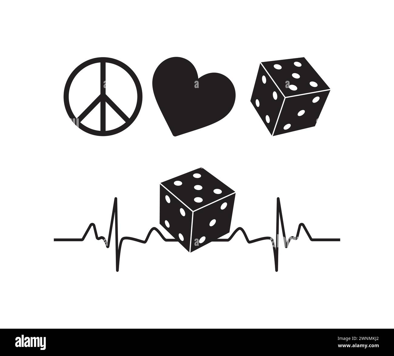 Bunco SVG file, Peace Love Bunco, Bunco Vector, Bunco Queen, Bunco heartbeat, Bunco dice Clipart, Bunco Design, Bunco dice Game, dice Illustrazione Vettoriale
