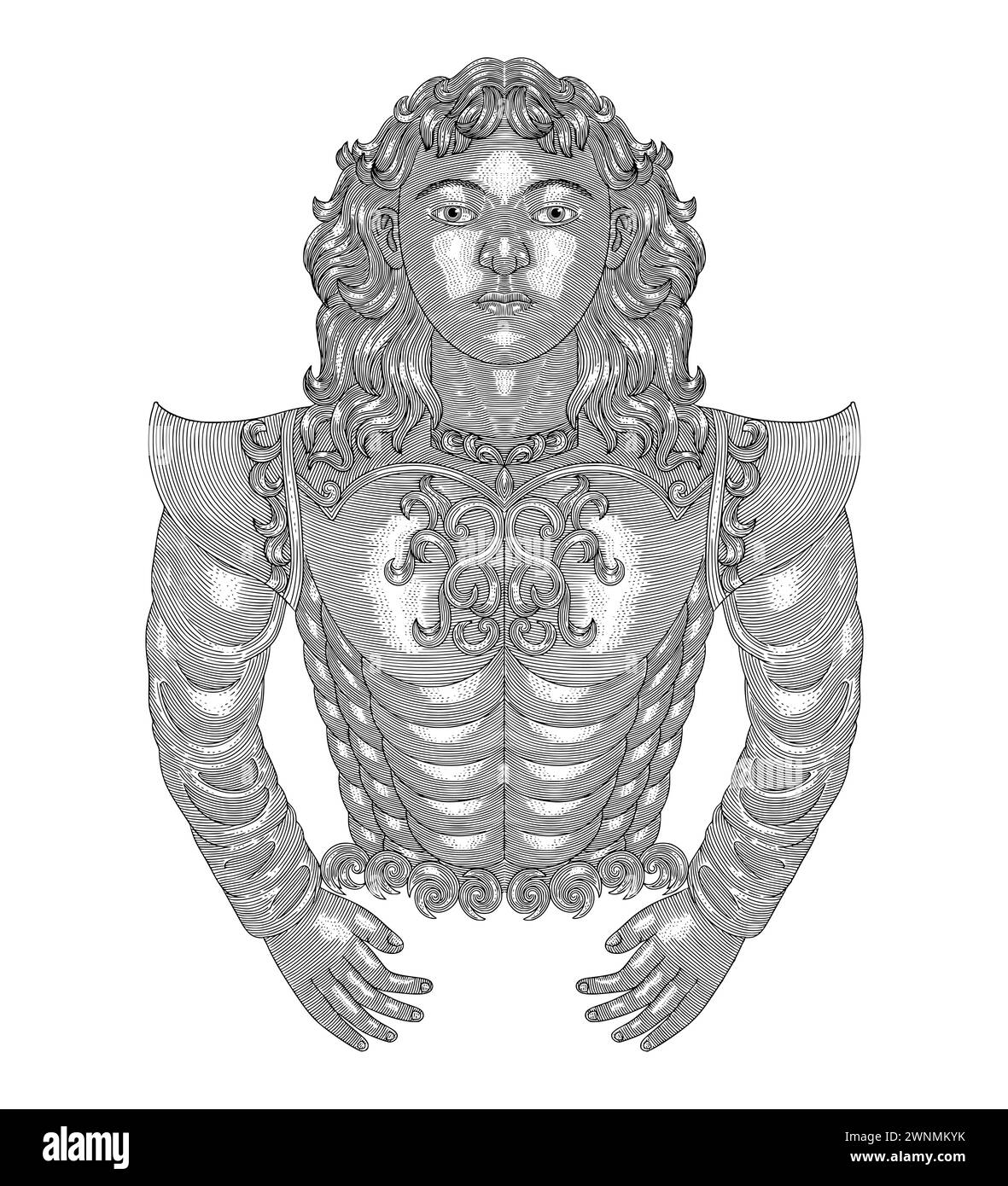 Ritratto michael Arcangelo, incisione Vintage stile disegno illlustrazione vettoriale Illustrazione Vettoriale