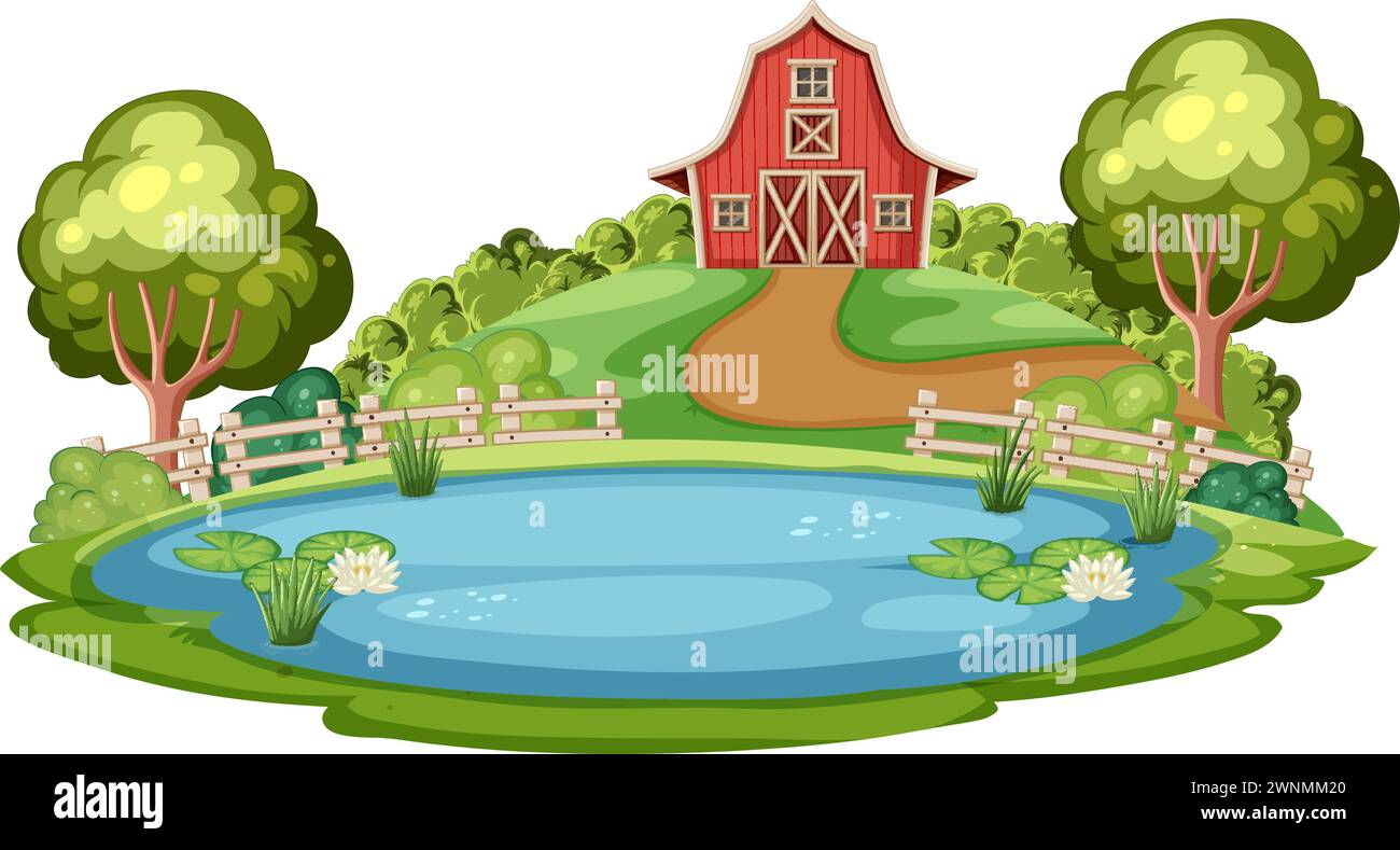 Illustrazione vettoriale di un tranquillo paesaggio agricolo Illustrazione Vettoriale