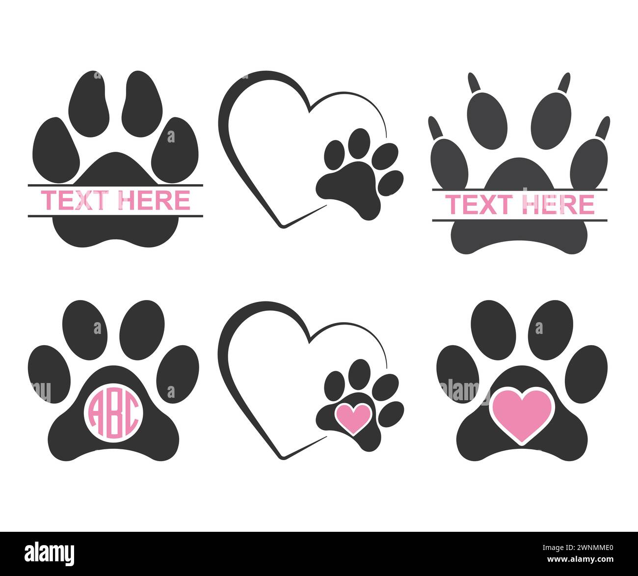 Peace Love Dog, stampe zampe, monogramma con stampa zampa, Dog Love, aw Print, stampa zampa cane svg, zampa cane Vector, zampa, cane mamma, cucciolo, zampe di cane Vector Illustrazione Vettoriale