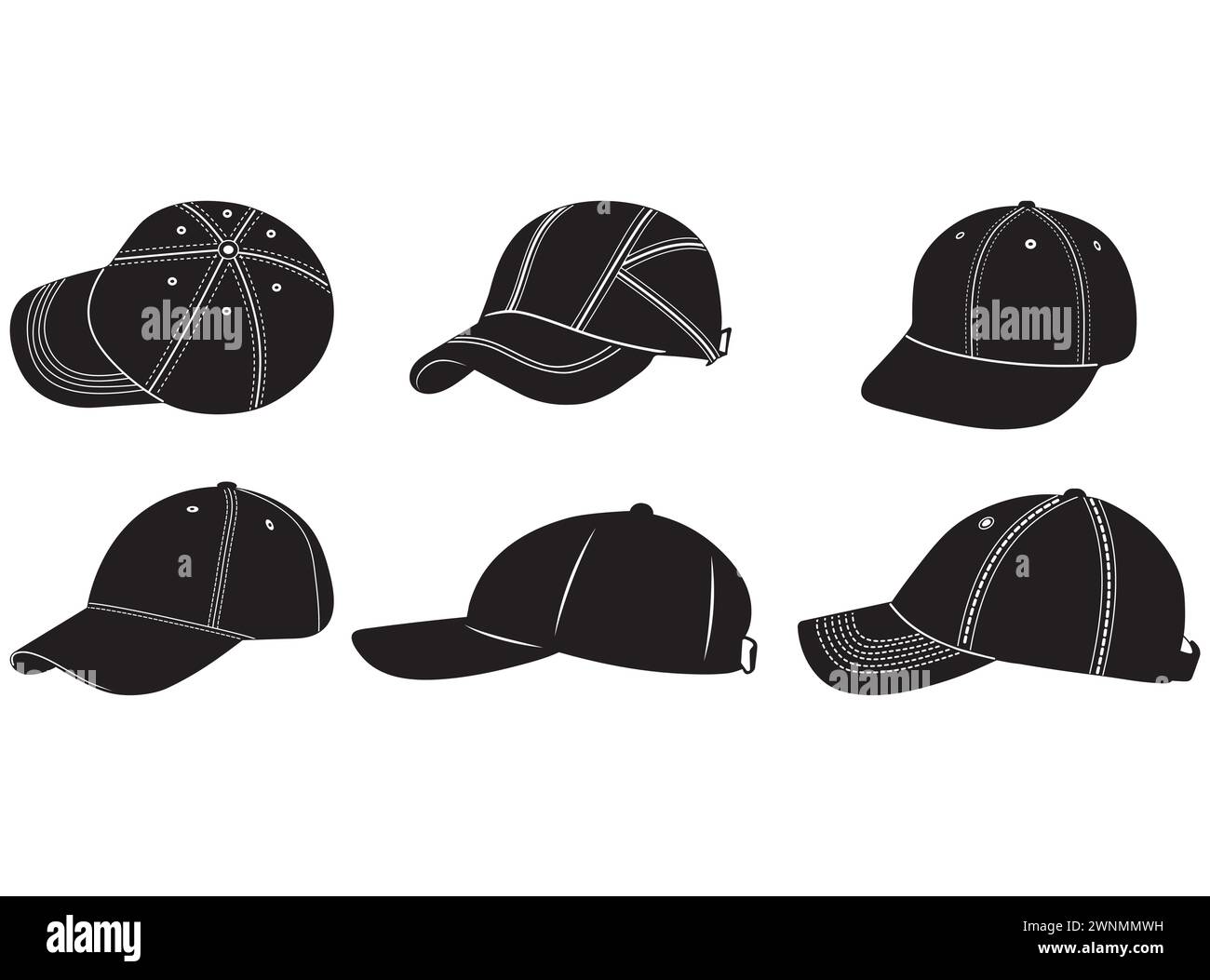 Cappellino da baseball Vector, berretto da baseball SVG Bundle, berretto da baseball, Clipart cappello da baseball, cappello Snapback, file tagliati per silhouette, pacchetto da baseball Illustrazione Vettoriale