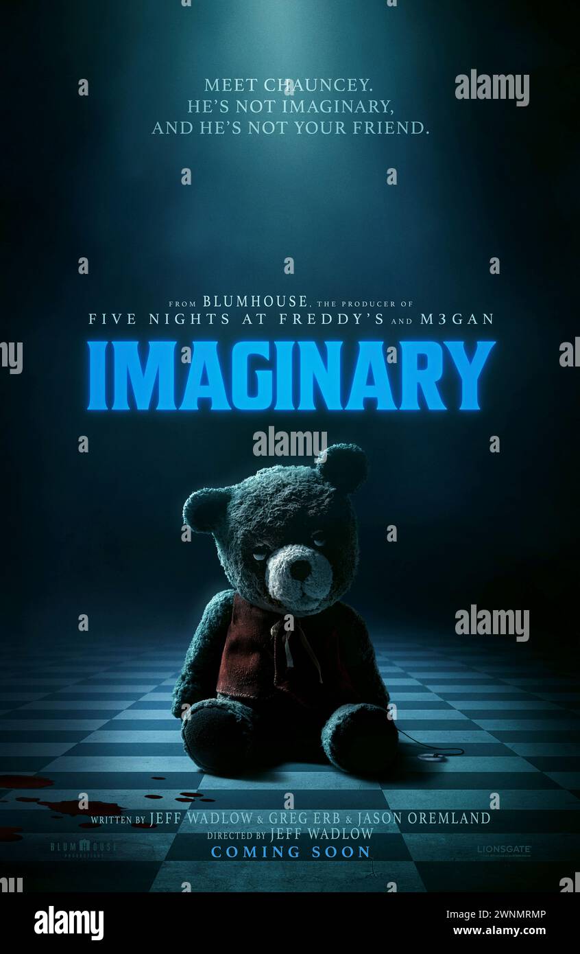 Imaginary (2024) diretto da Jeff Wadlow e interpretato da DeWanda Wise, Tom Payne e Veronica Falcón. Una donna torna nella sua casa d'infanzia per scoprire che l'amico immaginario che ha lasciato è molto reale e infelice di averlo abbandonato. Poster US Advance ***SOLO PER USO EDITORIALE***. Credito: BFA / Lionsgate Foto Stock