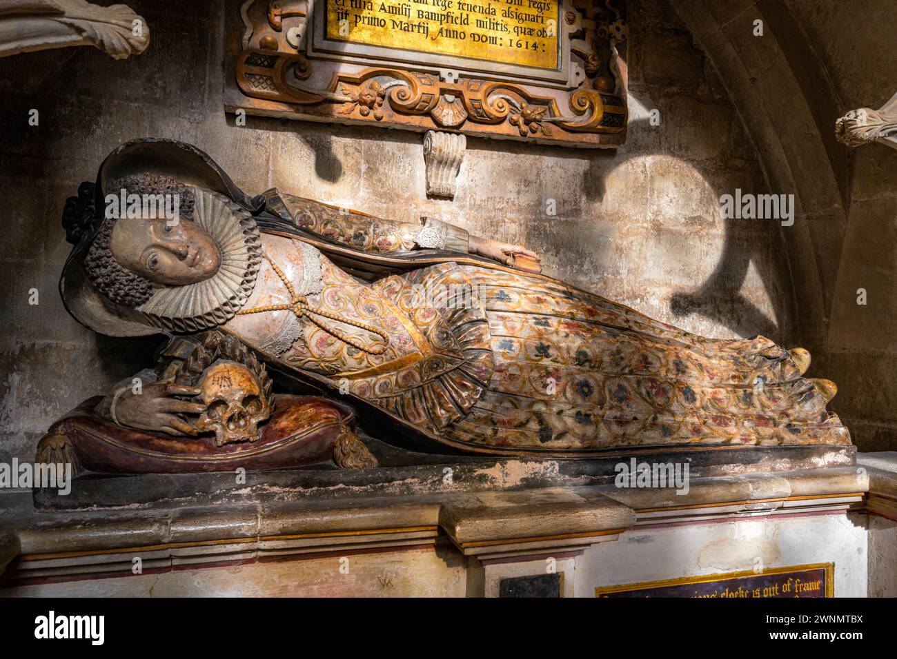 Monumento a Dorothy Bampfylde, wite di John Dodderidge, nella Cappella di nostra Signora, Exeter Cathedral, Exeter, Devon, Inghilterra, REGNO UNITO, Foto Stock