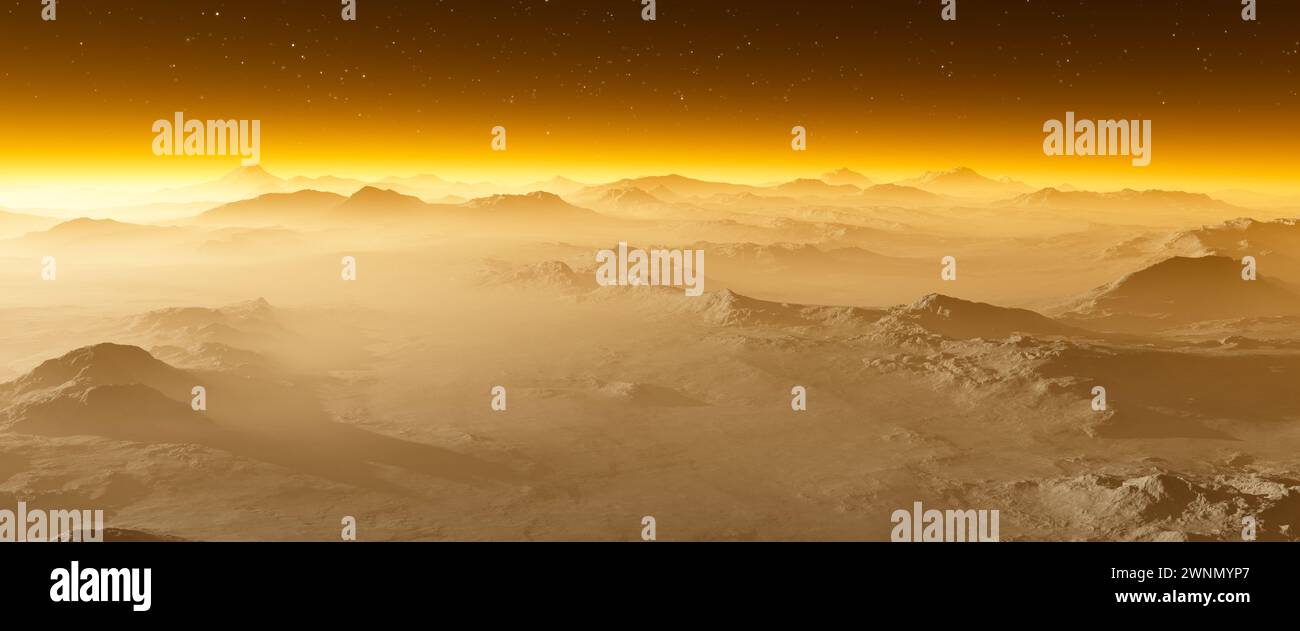 Marte, superficie marziana. Terreni e catene montuose. Pianeta e superficie. Esopianeta, solare extra. rendering 3d. Foto Stock