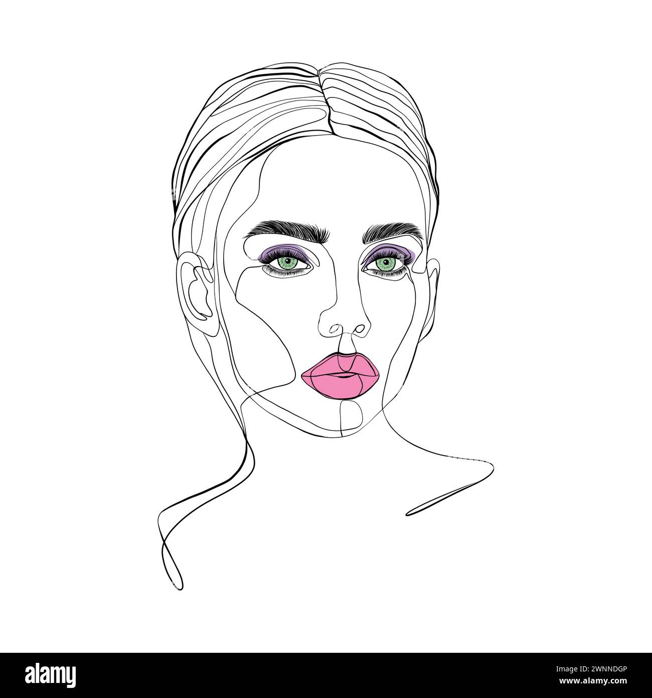 Faccia di donna in stile sketch line art Illustrazione Vettoriale