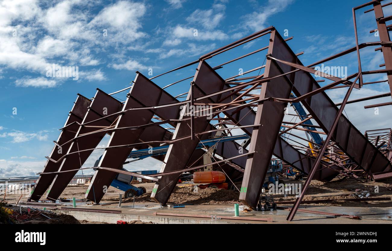 Incidente industriale a Boise, Idaho, con struttura metallica crollata Foto Stock