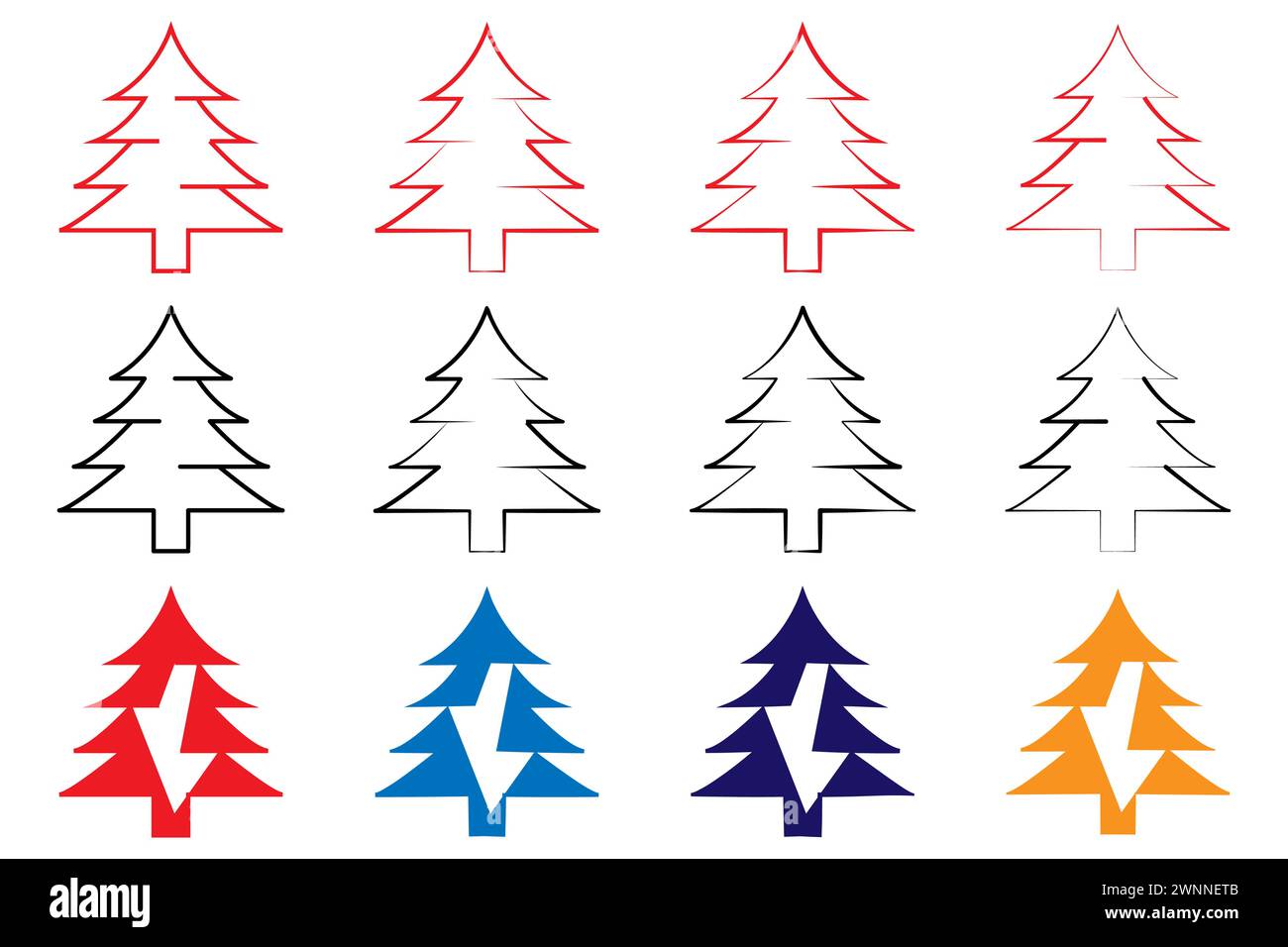 L'icona dell'albero di Natale è un vettore di contorno isolato della collezione invernale per applicazioni, interfaccia utente e Web. Illustrazione Vettoriale