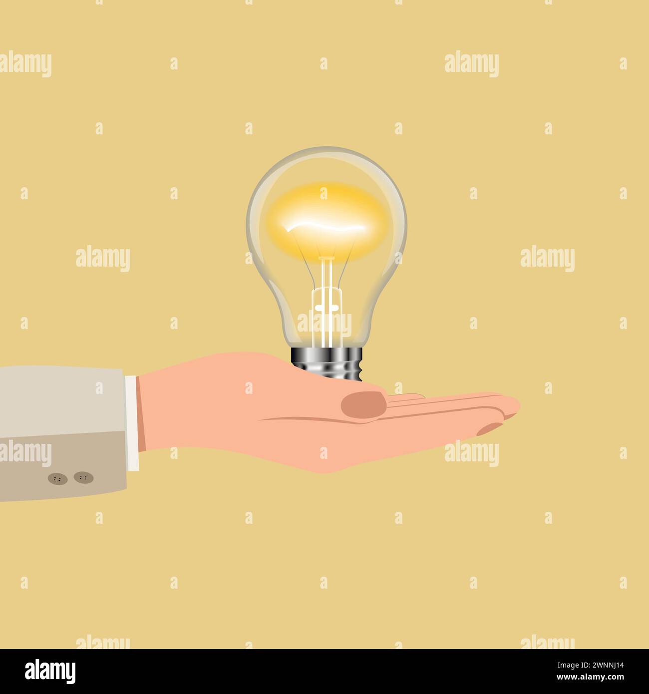 Una mano regge una lampadina elettrica. Pensiero, buona idea e concetto creativo di successo aziendale. Vettore. Illustrazione Vettoriale