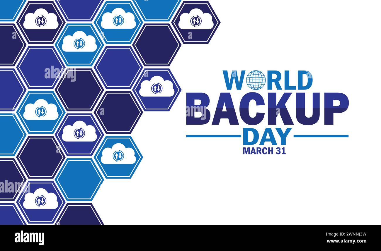 Sfondo World Backup Day con forme e tipografia. Giornata mondiale dei backup, background Illustrazione Vettoriale