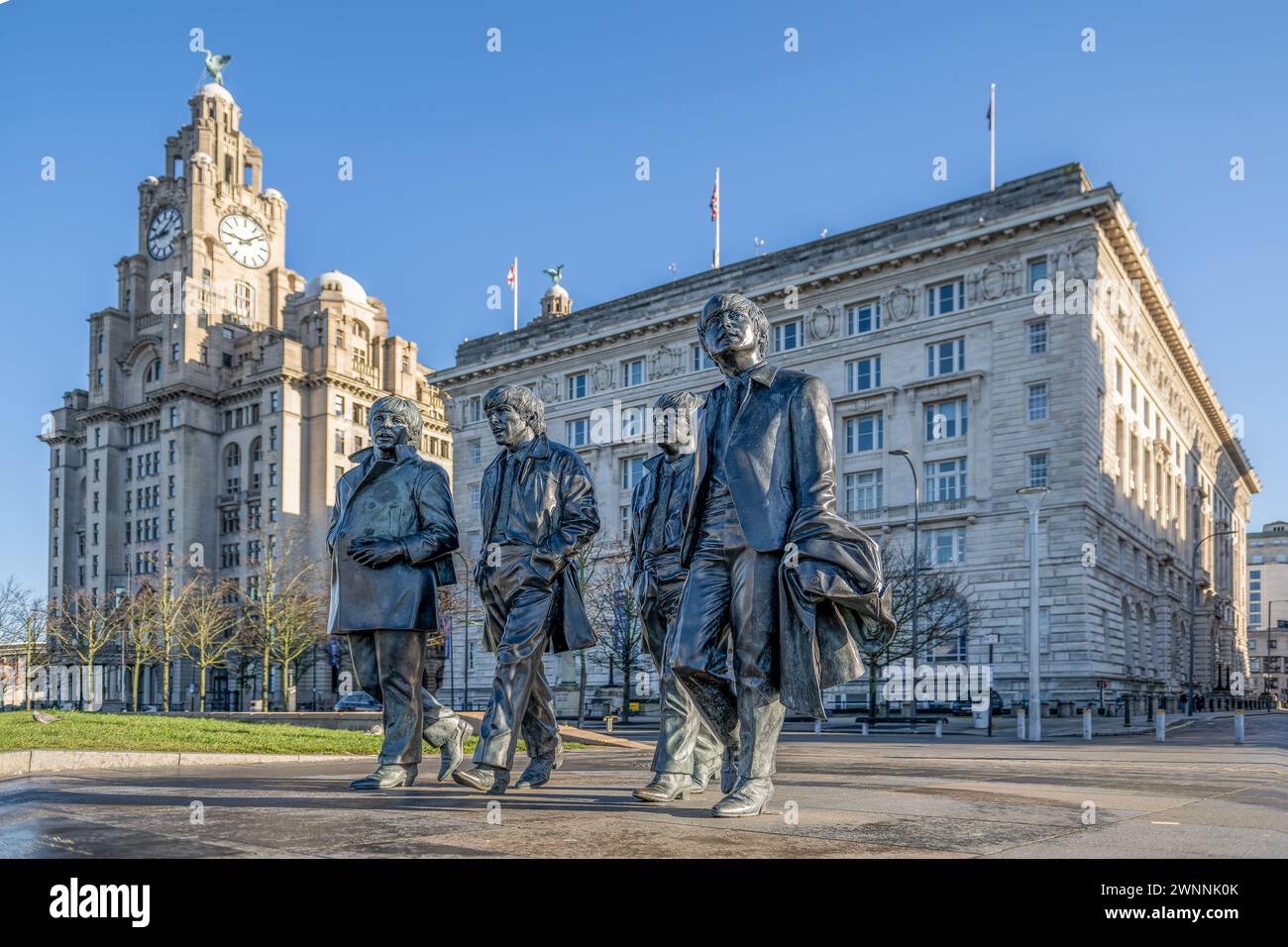 La statua dei Beatles a Liverpool Foto Stock