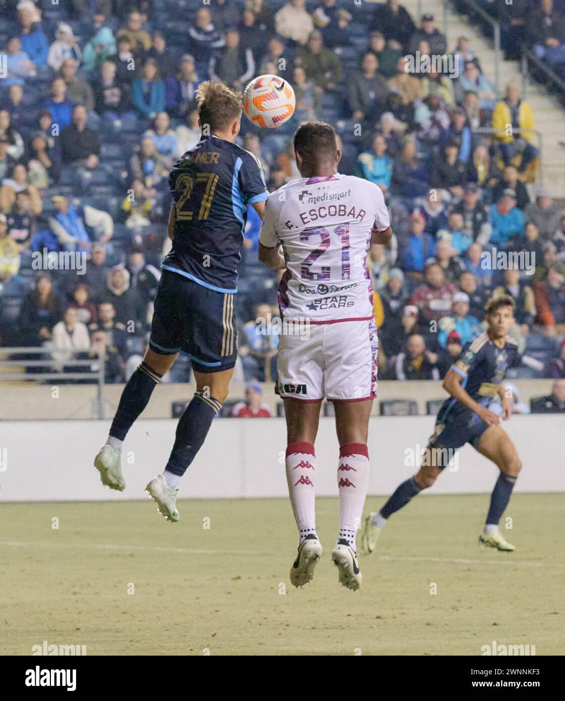 CHESTER, PA, USA - 27 FEBBRAIO 2024 - partita della CONCACAF Champions Cup tra l'Unione di Filadelfia e il Deportivo Saprissa al Subaru Park. Foto Stock