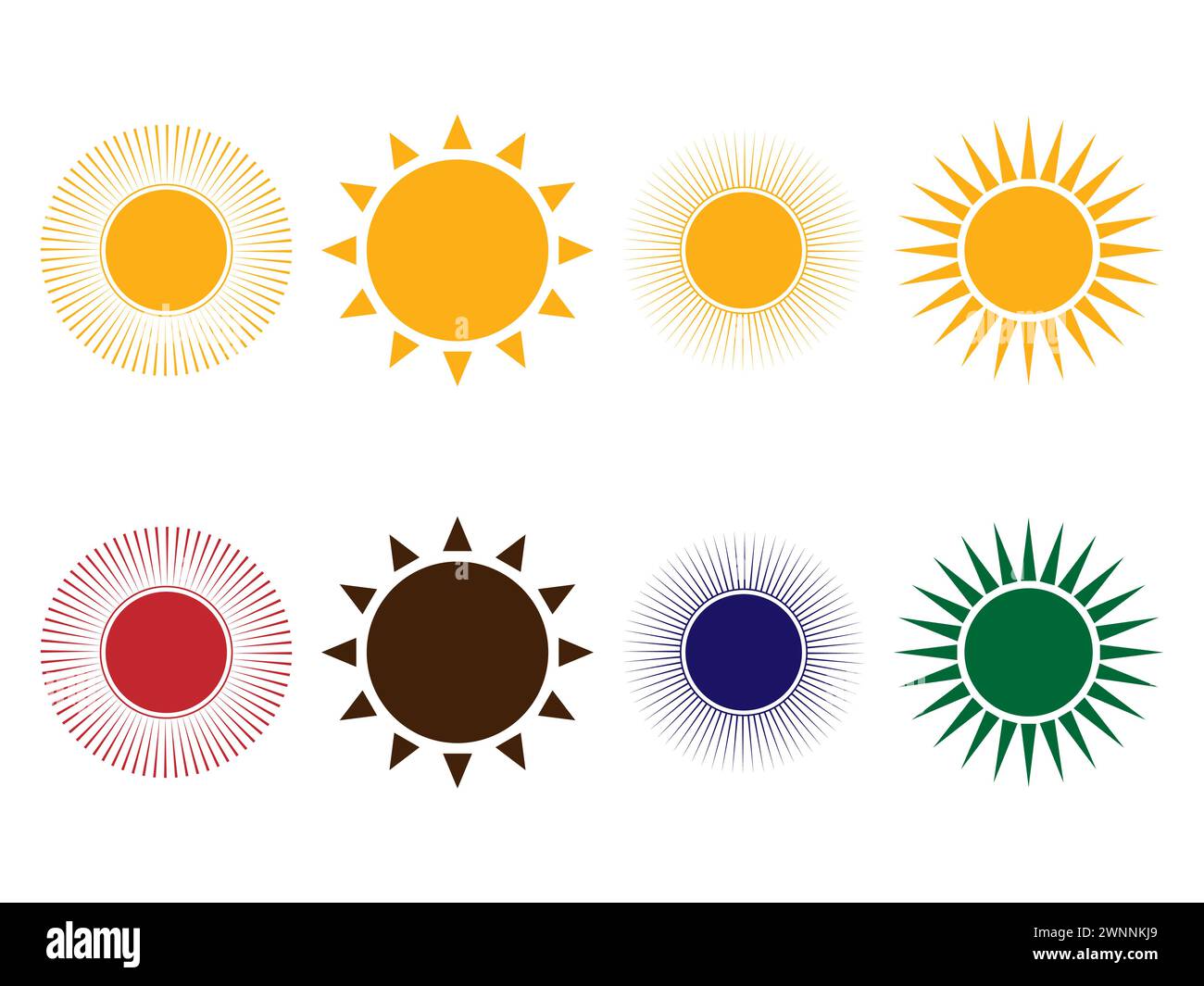 Icona del sole stile piatto tramonto icona del caldo estivo vettore. Illustrazione Vettoriale