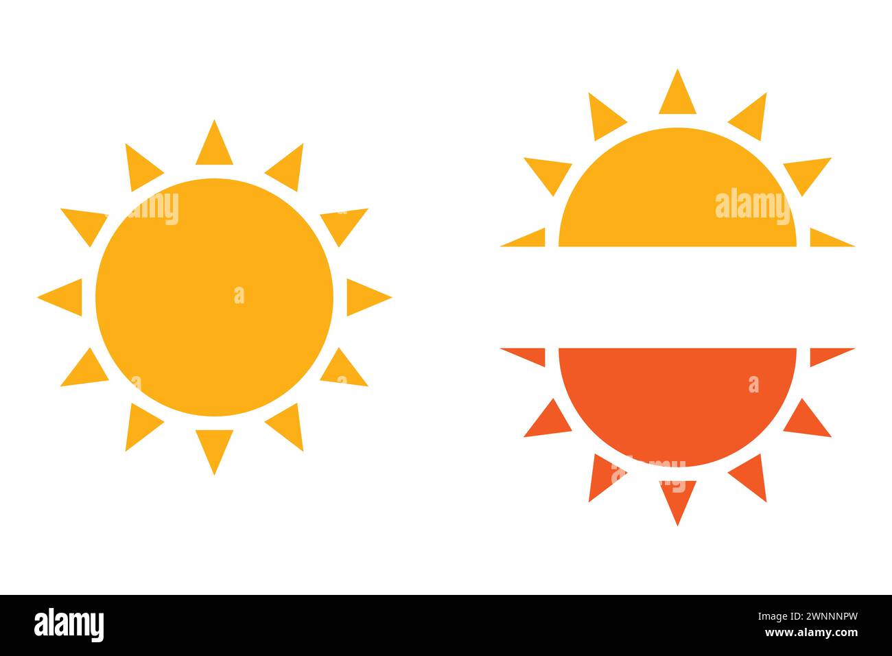 Icona metà sole stile piatto tramonto caldo estivo vettore. Illustrazione Vettoriale