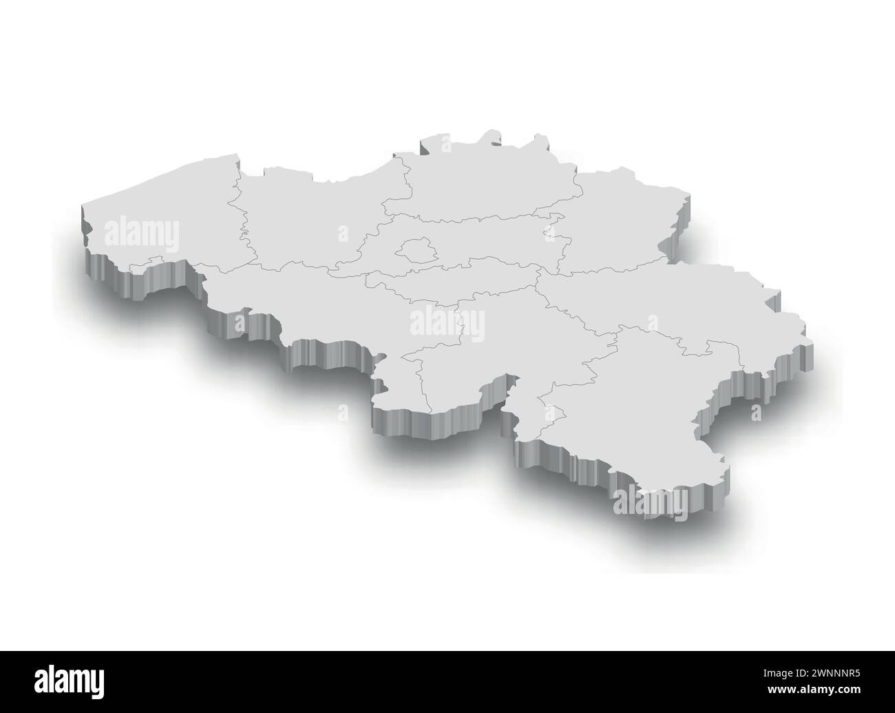 Mappa bianca 3d del Belgio con regioni isolate su sfondo bianco Illustrazione Vettoriale