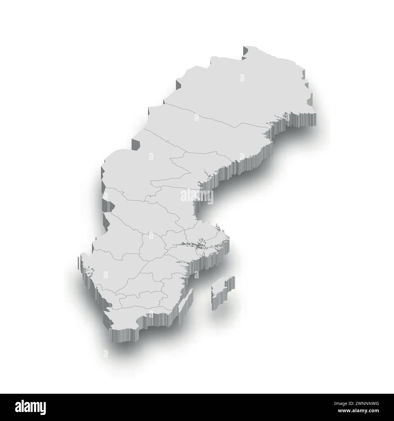 Mappa bianca 3d Svezia con regioni isolate su sfondo bianco Illustrazione Vettoriale