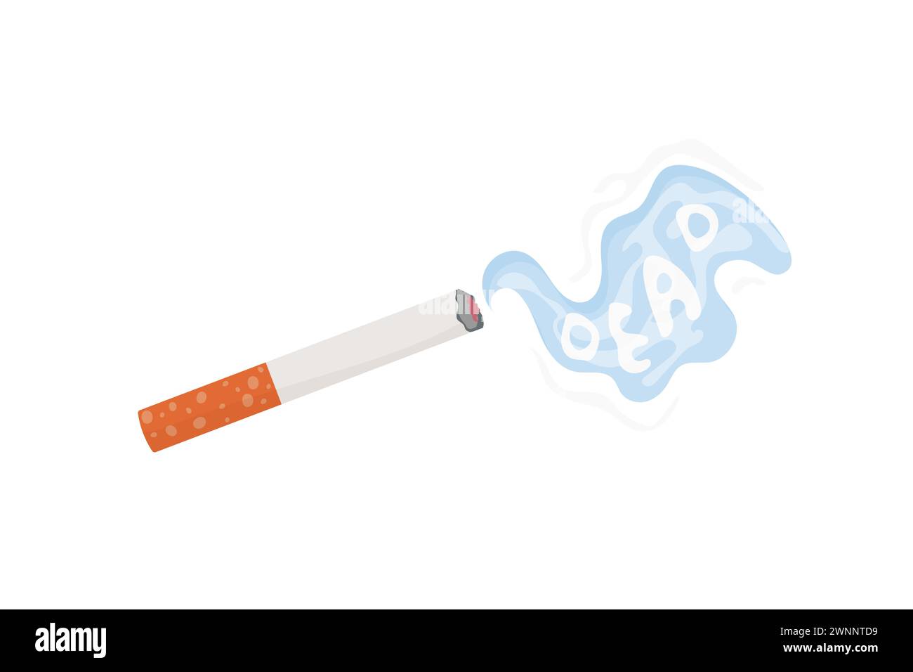 Fumare sigaretta con scritta fumo e morte. Vettore su sfondo bianco. Illustrazione Vettoriale