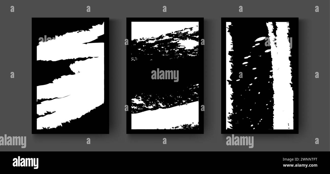 impostare la scheda di sovrapposizione grunge. Cornice astratta disegnata a mano. I pennelli dell'inchiostro sporcano. Design sporco per poster, invito, buono regalo, coupon, copertina del libro Illustrazione Vettoriale