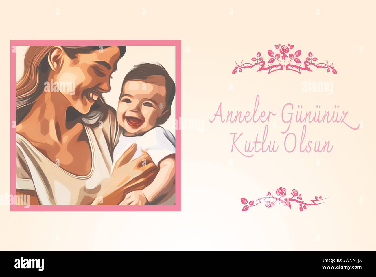 Anneler Gununuz Kutlu olsun o felice festa della mamma a tutte le madri. Bambino con madre. Illustrazione vettoriale Illustrazione Vettoriale