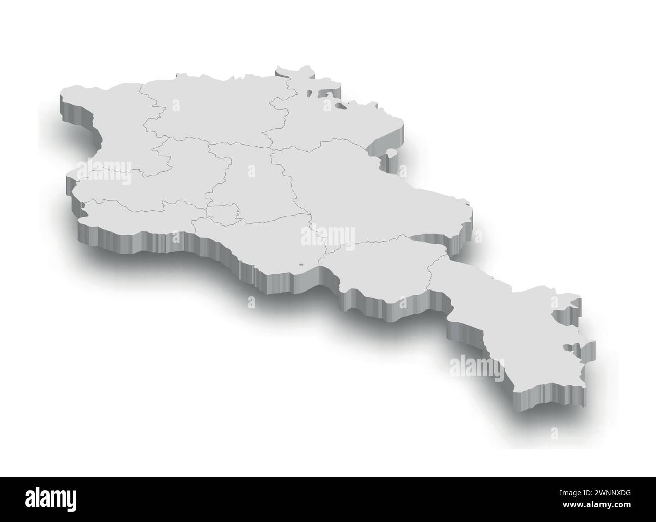 Mappa bianca dell'Armenia 3d con regioni isolate su sfondo bianco Illustrazione Vettoriale