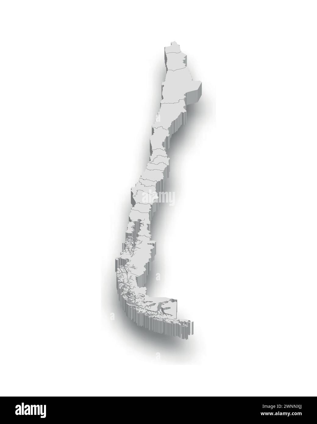 Mappa bianca 3d del Cile con regioni isolate su sfondo bianco Illustrazione Vettoriale