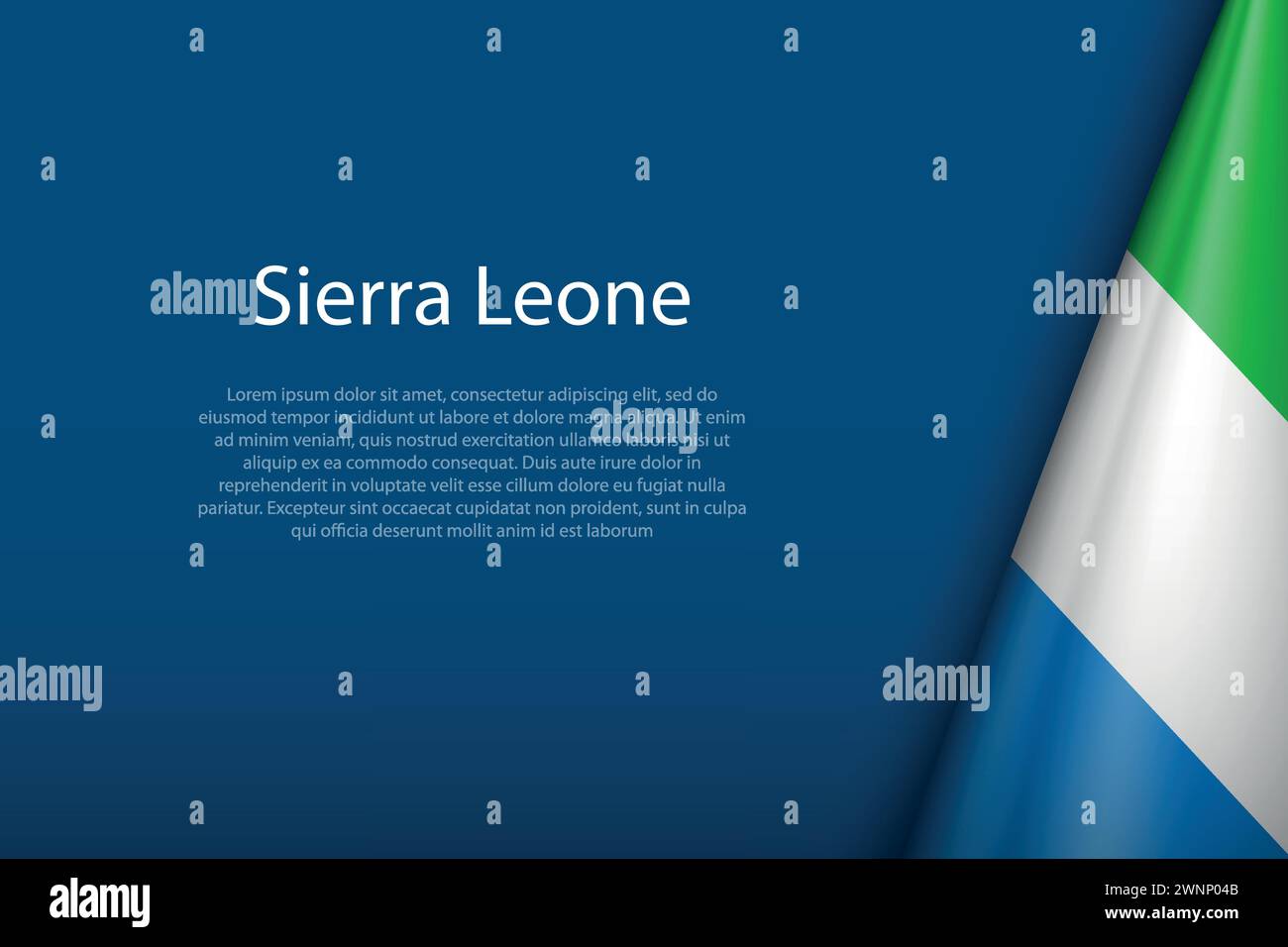 Bandiera nazionale della Sierra Leone isolata su sfondo scuro con spazio copiato Illustrazione Vettoriale