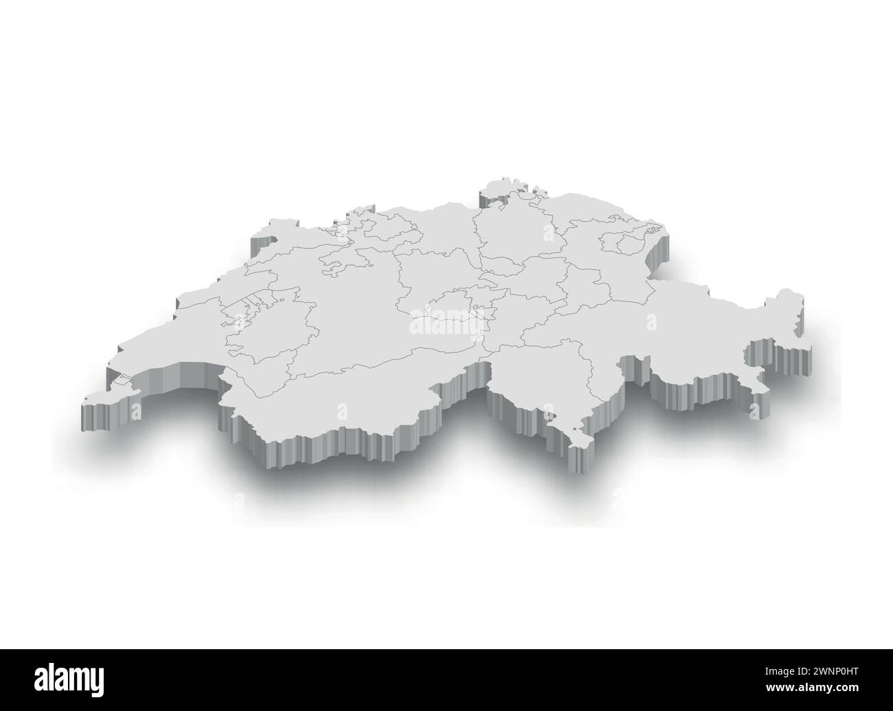 Mappa bianca 3d della Svizzera con regioni isolate su sfondo bianco Illustrazione Vettoriale