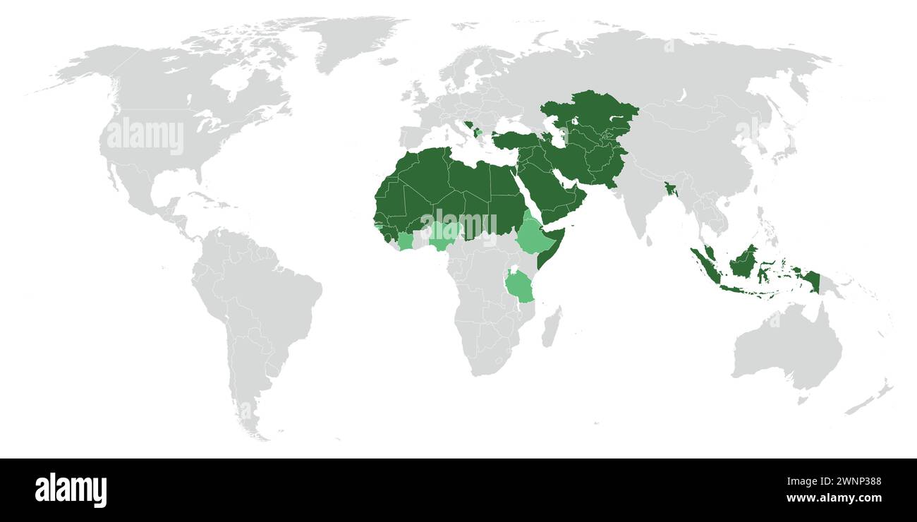 Mappa della distribuzione dell'Islam del mondo. Illustrazione vettoriale Illustrazione Vettoriale