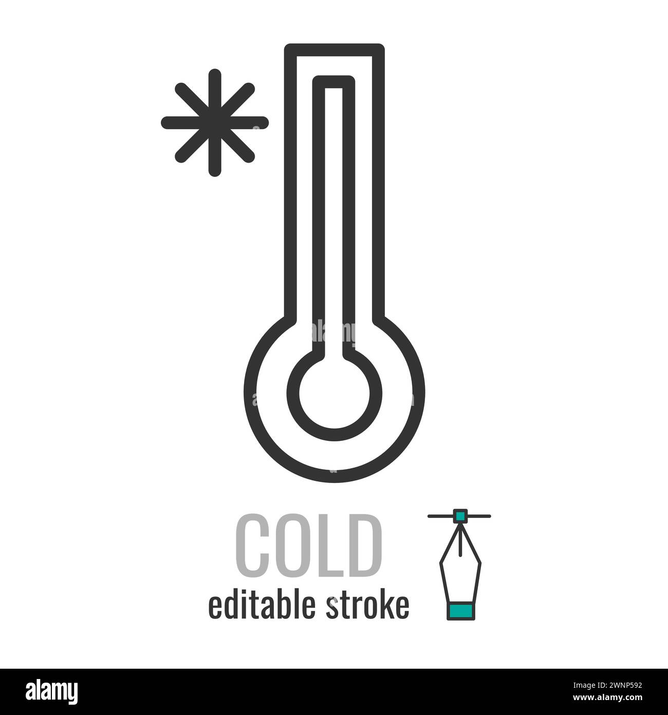 Icona della linea del termometro per basse temperature. Simbolo invernale innevato in stile lineare. Segno di temperatura.tratto modificabile. Illustrazione grafica vettoriale EPS 10 Illustrazione Vettoriale