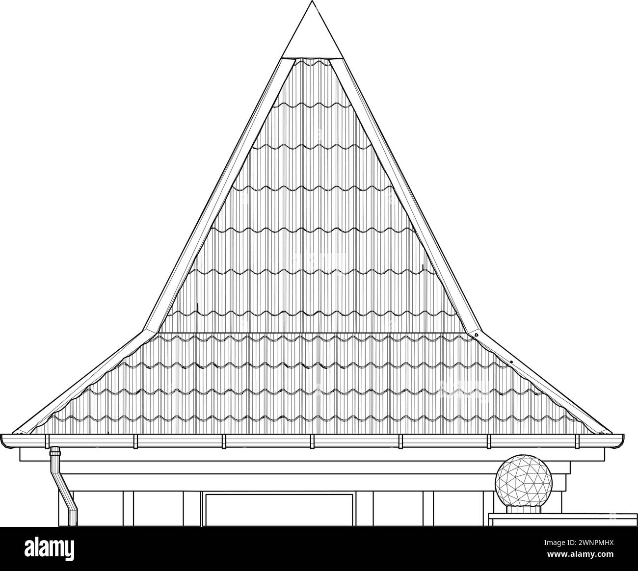 Il tetto del moderno edificio Tower Vector. Vista del tetto apribile. Un tetto hip, un tetto hip-roof, un tetto a tetto. Illustrazione Vettoriale