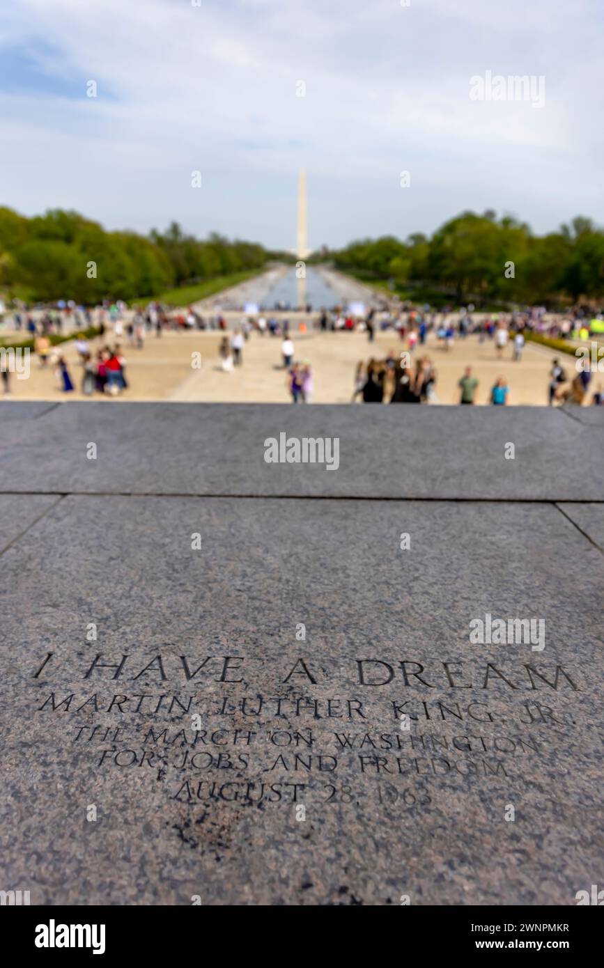 Il sito che guarda verso il monumento a Washington dove Martin Luther King ha tenuto il suo famoso discorso "i have A Dream". Foto Stock
