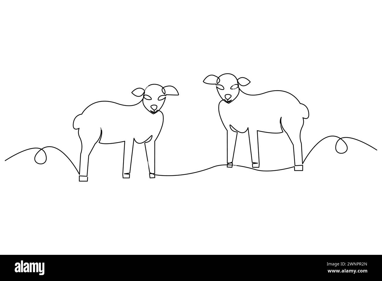 Icona due pecore. Semplice arte in linea. Animali da fattoria pacifici. Illustrazione vettoriale. EPS 10. Illustrazione Vettoriale