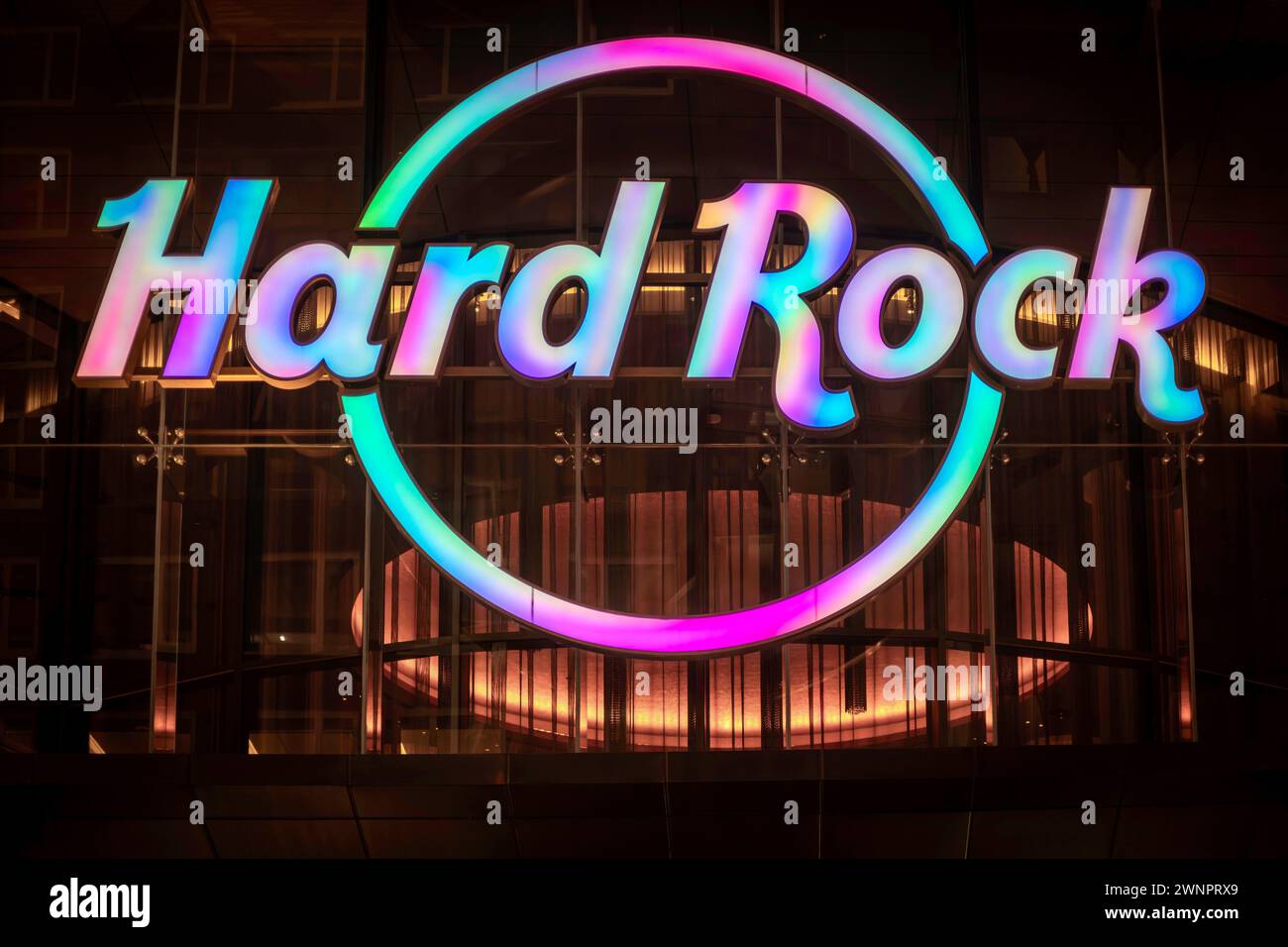 L'Hard Rock Cafe firma su un edificio a Manhattan, New York City Foto Stock