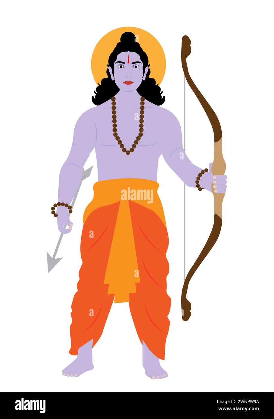 Illustrazione di Lord RAM con vestito di zafferano che tiene Sharanga (arco). Illustrazione Vettoriale