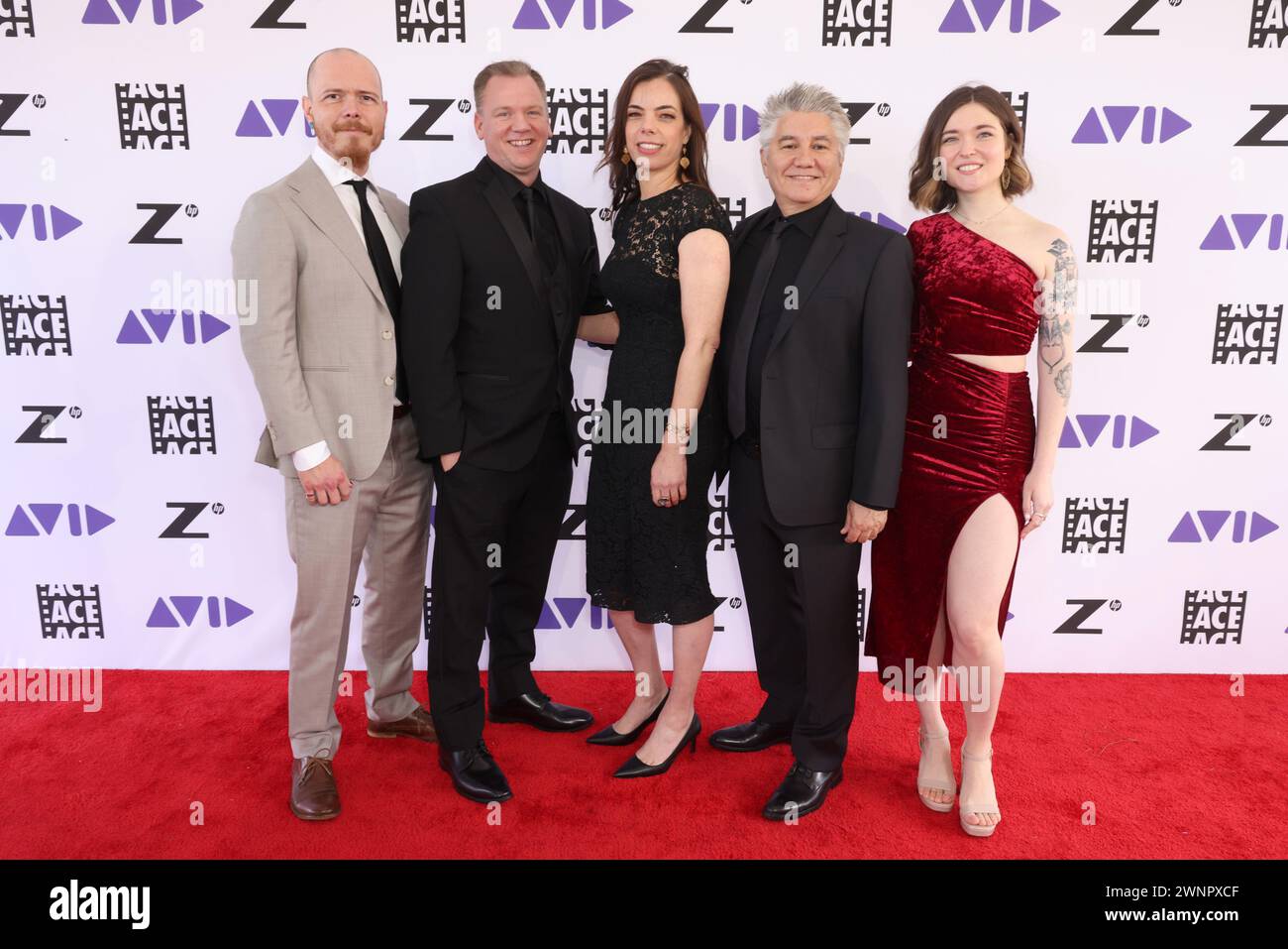 Los Angeles, Stati Uniti. 3 marzo 2024. Martin Biehn, Kevin Hibbard, Inbal B. Lessner, Troy Takaki e Mimi Wilcox partecipano al 74° Annual ACE Eddie Awards alla Royce Hall il 3 marzo 2024 a Los Angeles, California. Foto: Crash/imageSPACE/Sipa USA credito: SIPA USA/Alamy Live News Foto Stock