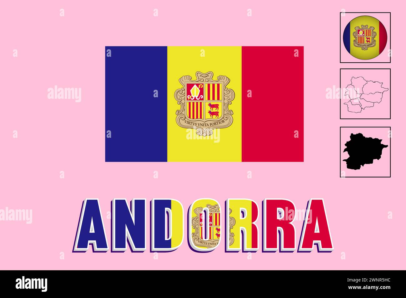 Mappa di Andorra e disegno vettoriale della bandiera di Andorra Illustrazione Vettoriale