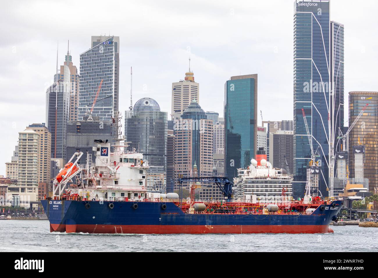 Sydney Australia, nave petroliera ICS Reliance nel porto di Sydney in partenza da Circular Quay, Sydney, NSW, Australia Foto Stock