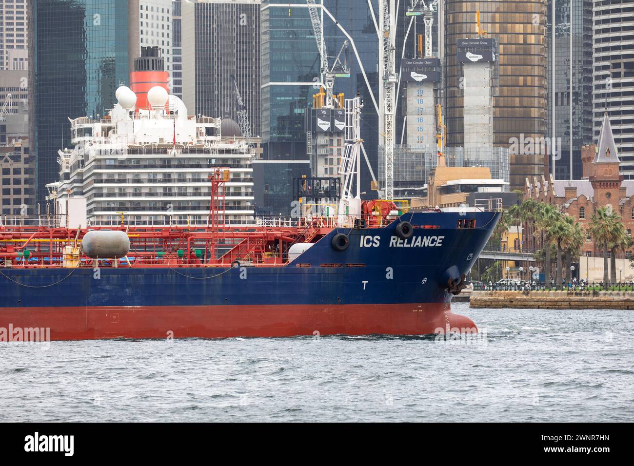 Sydney Australia, nave petroliera ICS Reliance nel porto di Sydney in partenza da Circular Quay, Sydney, NSW, Australia Foto Stock