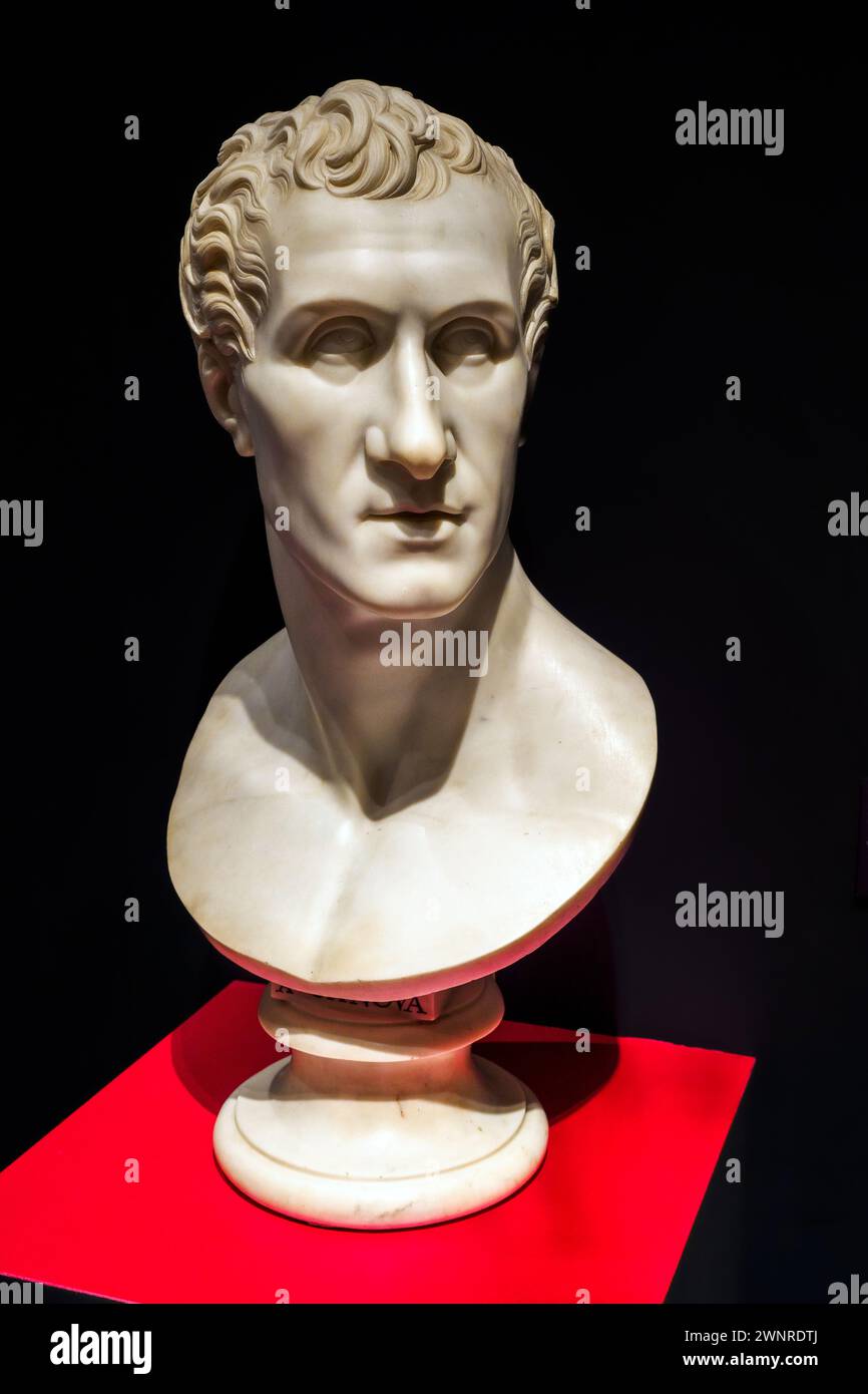 Busto di Antonio Canova (1757 - 1822, scultore neoclassico italiano) di Cincinnato Baruzzi (1796-1878) - marmo 1826 - Musei Capitolini, Promoteca capitolina, Roma, Italia Foto Stock